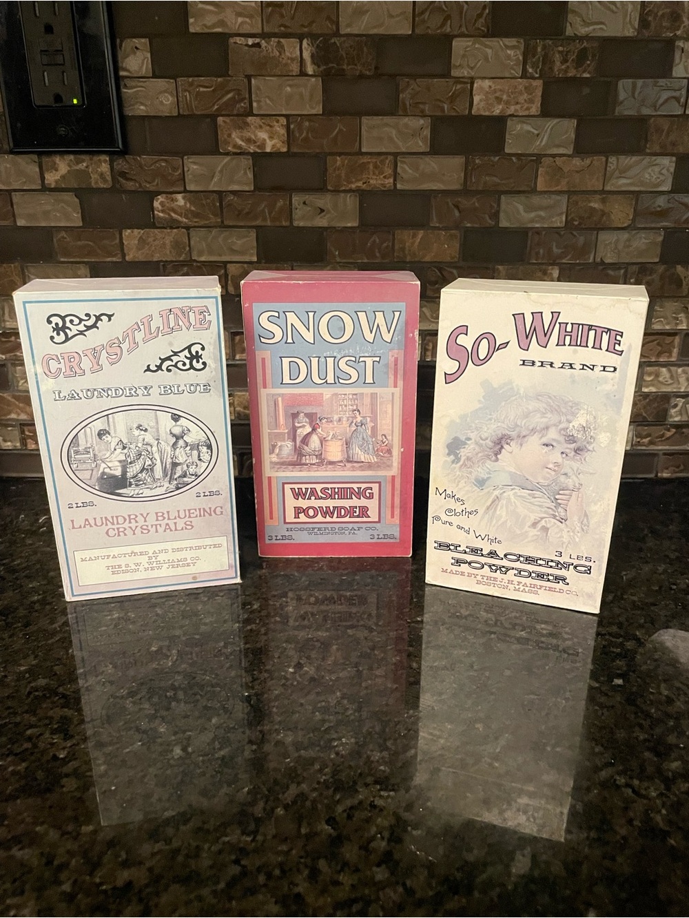 Rustic Farmhouse Laundry Room Decor Faux Antique Washing Powder Boxes Set